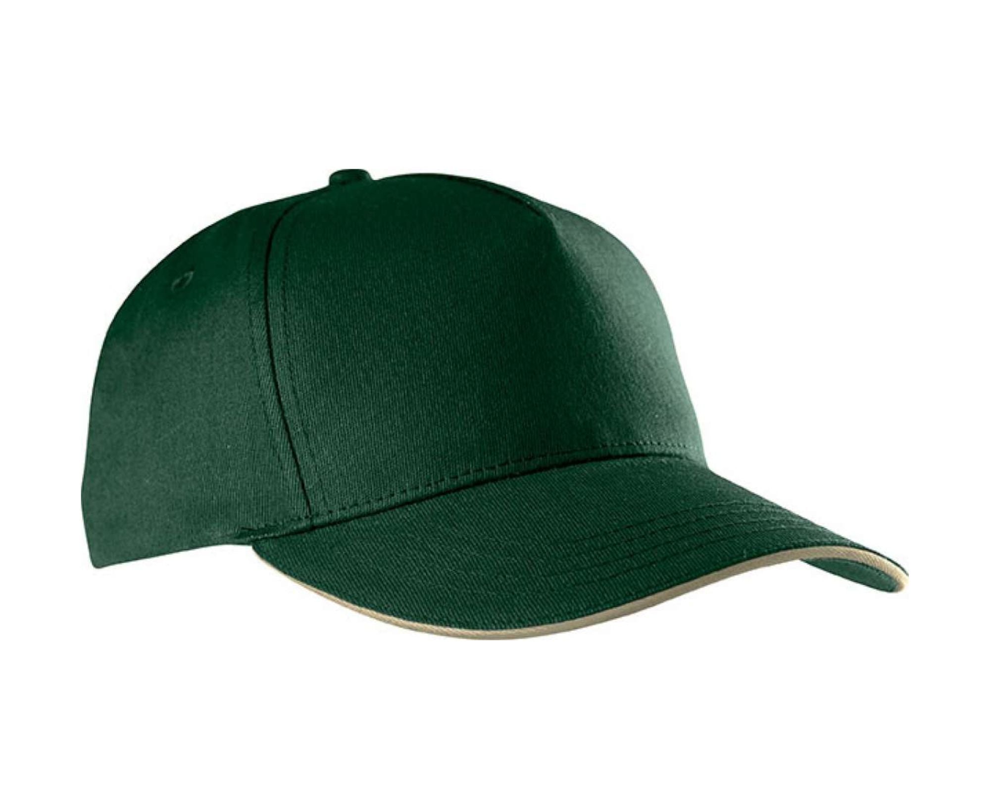 KP130 | 5 Panels Sandwich Peak Cap Forest Green | Beige